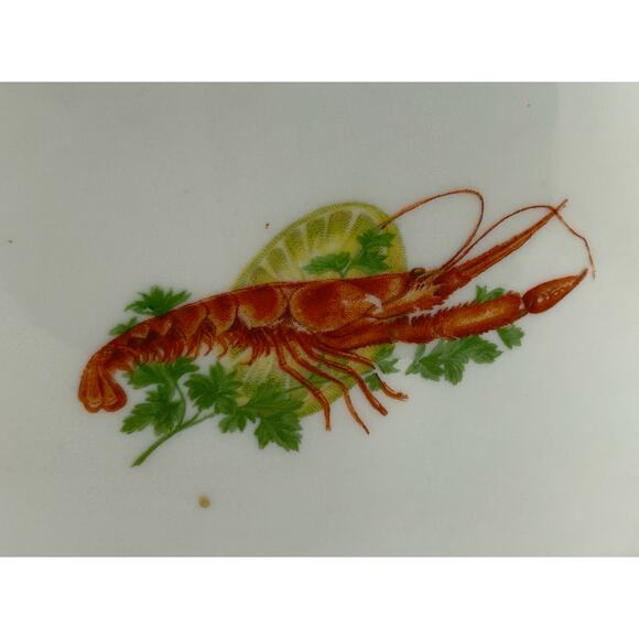 RARE French Hand Painted Crock Dish Porcelaine‎ de France Mid Century Seafood - Picture 5 of 10